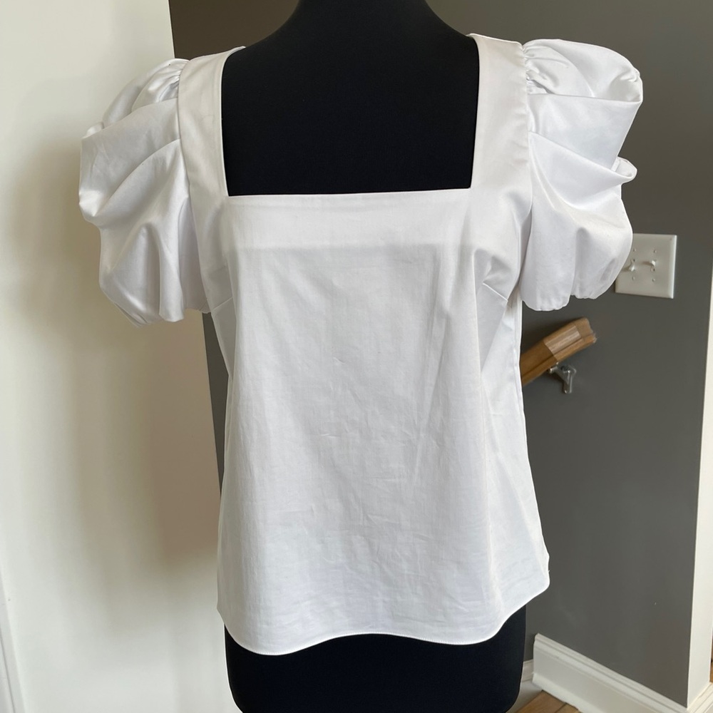 Alice + Olivia White Puff Sleeve Blouse